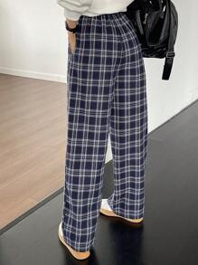 DAZY Women's Plaid Pants For Casual Daily Wear - Navy Blue - View 4