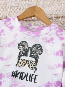 SHEIN Little Girls' Purple Tie-dye Casual Loose Fit 2-piece Set - Purple - View 6