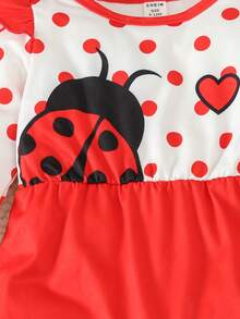 Baby Girl Contrast Color Lovely Ladybug Polka Dot Printed Jumpsuit - Red - View 6