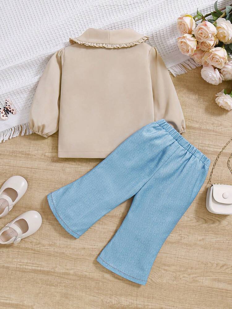 Baby Girl Peter Pan Collar Long Sleeve Shirt And Flared Pants Set