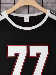 SHEIN Cậu bé Tween Giải trí Thể thao Lá thư In Ngắn tay Áo thun - màu đen - Xem 7