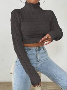 SHEIN Essnce Women's High Neck Cropped Sweater - Dark Grey - View 6