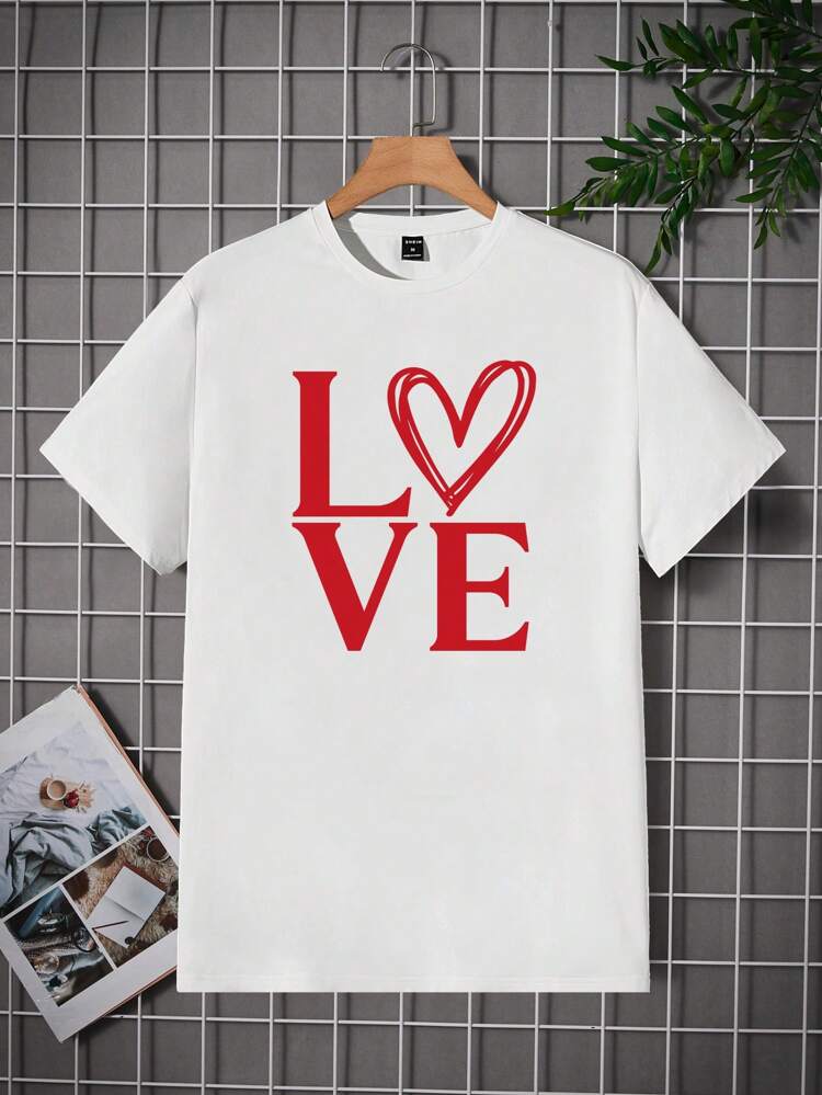 Men's Knitted Short Sleeve T-Shirt With Heart Print