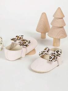 1 Pair Comfortable Textile Bow Knot Dress Shoes For Newborn Infant Girls, Daily Wear - Pink - View 4