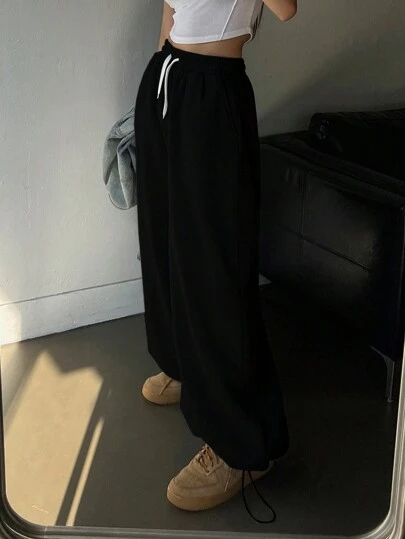 DAZY 抽绳腰斜口袋运动裤宽松裤秋冬女式慢跑裤