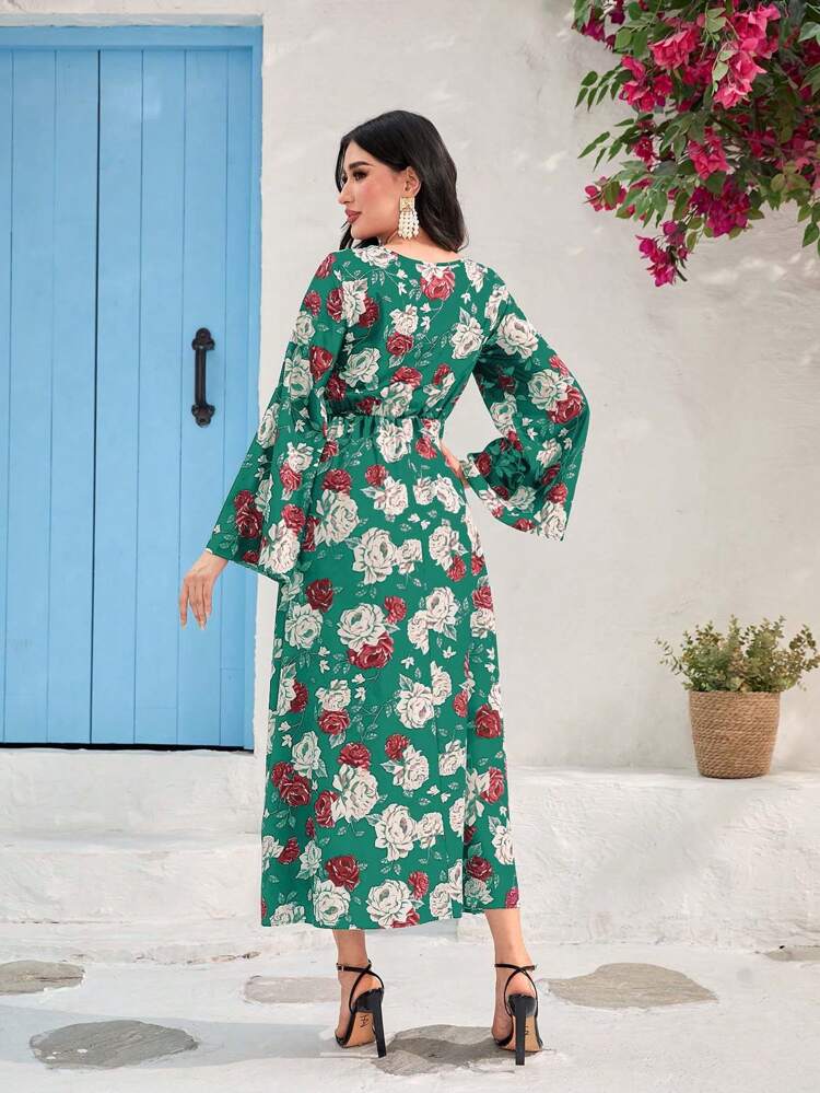 Women's Floral Print Bell Sleeve Dress