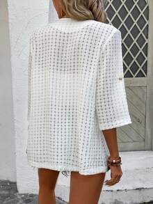 SHEIN Essnce Women's Solid Color Roll-Up Sleeve Jacket/Coat - White - View 2