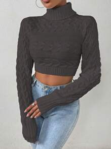 SHEIN Essnce Women's High Neck Cropped Sweater - Dark Grey - View 5