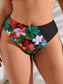 SHEIN Swim Curve 大碼女性花卉印花拼接泳裝底褲嘉年華 - 彩色 - 查看 4