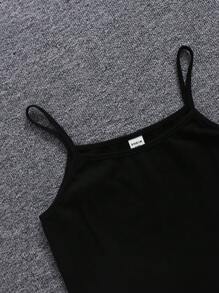 SHEIN Conjunto de falda y top corto vintage minimalista de malla para niña preadolescente con tirantes y falda tipo utilitaria con bolsillo 3D - Azul y blanco - Ver 4