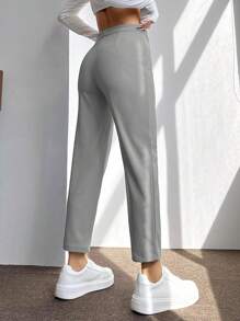 SHEIN PETITE Của phụ nữ Màu thuần Quần skinny Quần - Xám - Xem 2