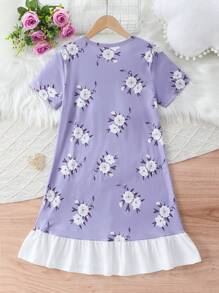 青少年女孩紫色花卉印花睡衣裙 - 紫色 - 查看 2