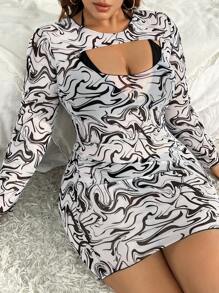 SHEIN Swim Curve Conjunto de biquíni plus size 3 peças separadas carnaval verão praia - Multicolorido - Ver 1