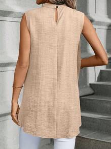 EMERY ROSE Women's Stand Collar Sleeveless Shirt - Apricot - View 2