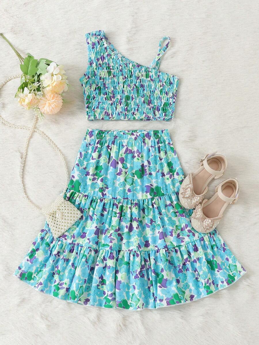 SHEIN 小女孩花卉印花2入套裝 - 彩色 - 查看 1