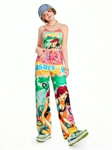 SHEINNeu Kidcore 多巴胺卡通圖案人物印花與油畫復古印花女用吊帶上衣 - 彩色 - 查看 3