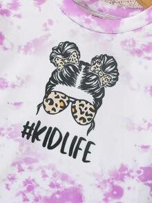 SHEIN Little Girls' Purple Tie-dye Casual Loose Fit 2-piece Set - Purple - View 5