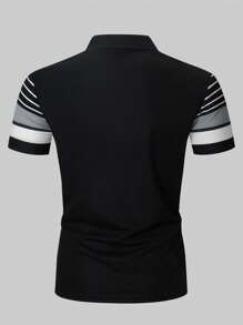 Manfinity Homme 男條紋短袖 Polo 衫 - 黑色 - 查看 2