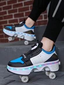 Patines de cuatro ruedas grandes para niños con estabilidad mejorada, ruedas semiautomáticas plegables y retráctiles, barra de luz LED recargable con múltiples modos, zapatos deportivos de doble uso para caminar y correr, adecuados para primavera y otoño - Multicolor - Ver 5