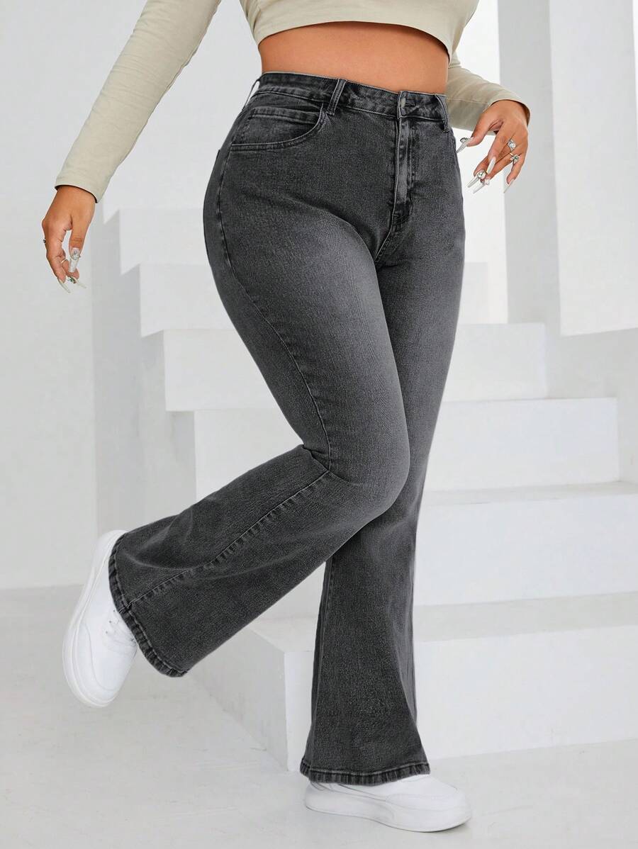 SHEIN ICON Women's Plus Size Flared Jeans - Grey - View 1