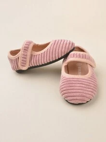 Girls' Fashionable, Lovely, Elegant, Simple, Cross Strap, Comfortable, Casual Flat Shoes In Pink Corduroy Fabric - Dusty Pink - View 1