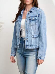 SHEIN LUNE Của phụ nữ Tay áo dài Áo khoác denim - Rửa nhẹ - Xem 3