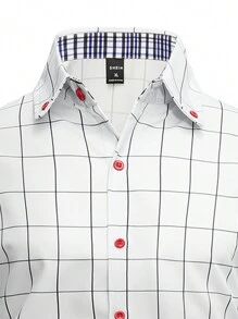 Manfinity Mode Men Plaid Print Button Up Shirt Long Sleeve Graphic Work Business Shirt - White - View 3