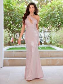 Damski Jedno ramię Świecące Wieczór Sukienka koktajlowa - Słodki róż - Zobacz 1