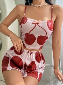 女士櫻桃印花睡衣套裝 - 彩色 - 查看 6
