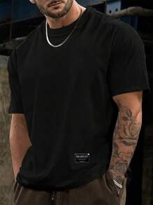 Manfinity Homme Men's Short Sleeve Casual T-Shirt With Alphabet Patched - Black - View 1