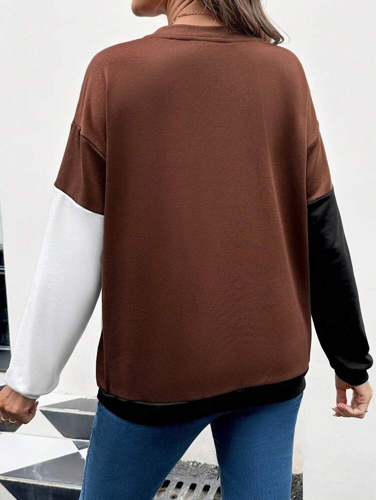 Maternity Color Block Drop Shoulder Sweatshirt, For Winter