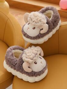 1雙男童可愛小羊設計的平底保暖拖鞋,冬季兒童鞋 - 棕色 - 查看 2