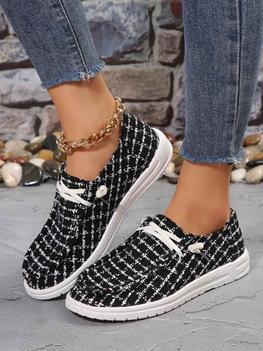 2024新款女性休閒平底鞋帶,加大尺碼,無帶便鞋 - 彩色 - 查看 1