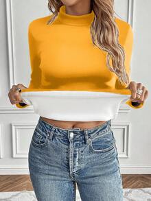 EMERY ROSE Long Sleeve Warm Lined T-Shirt - Yellow - View 3