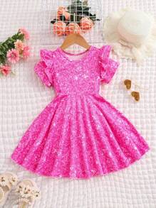 Young Girl Toddler Girls Galaxy Print Ruffle Trim Dress - Pink - View 1