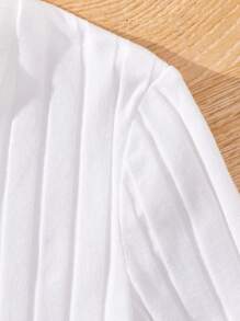 SHEIN 2pcs/Set Tween Girls' Solid Knit V-Neck Bodysuit For Casual Occasions - Black and White - View 3