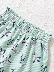 Young Girl Floral Print Ruffle Hem Camisole Top And Shorts Set