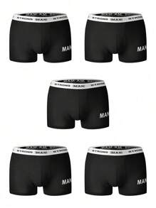 Men'S 5pcs/Lot Briefs Set With Letter Print & Woven Waistband
