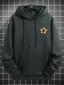 男士帶星星和口號印花的休閒連帽衫 - 深灰色 - 查看 2