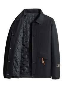 男式立領拼接棉袄外套 - 黑色 - 查看 1