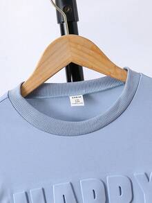 SHEIN 10-14歲男童字母壓紋長袖運動衫 - 霧霾藍 - 查看 6