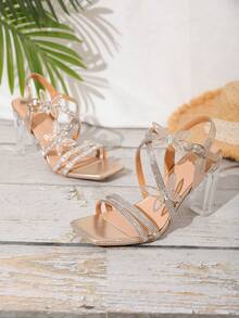 Women'S High Heel Sandals With Crystal Decorated Butterfly Design, Stiletto Heel, Open Toe, Popular For Parties - Gold - View 2