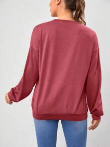 SHEIN Unity Sudadera Con Estampado De Caballo Para Mujer Con Cuello Redondo - Rojo - Ver 2