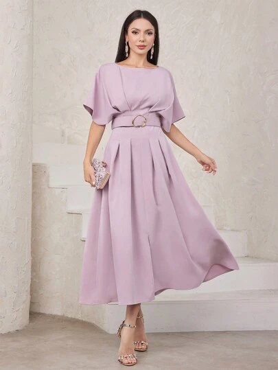 Modelyn Women'S Short Batwing Sleeve Pleated Dress