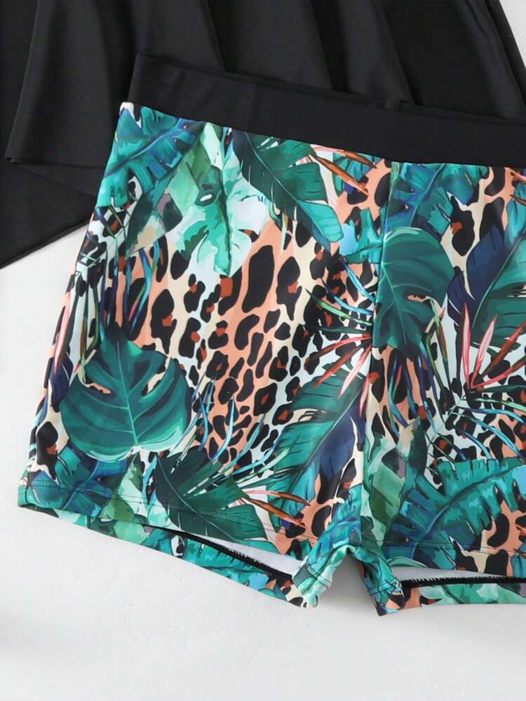 Women's Leopard & Plant Printed Vest Cami Tankini Summer