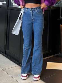 女士喇叭牛仔褲 - 藍色 - 查看 5