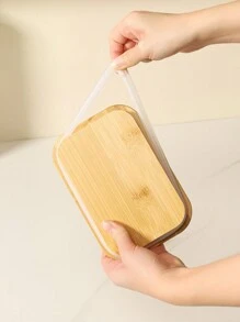 SHEIN Basic living 1 件透明食品储存罐，带竹盖，适用于面粉、谷物、糖、茶、咖啡豆、零食（矩形）圣诞节节日礼物 - 米色 - 查看 7