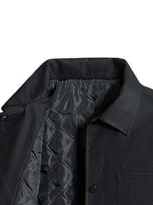 男式立領拼接棉袄外套 - 黑色 - 查看 4
