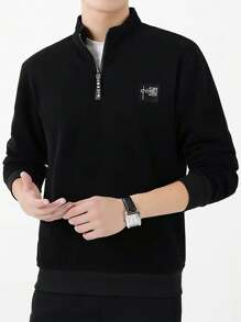 Manfinity Homme Áo nỉ nam có họa tiết trang trí - màu đen - Xem 5