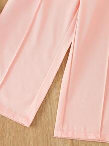 SHEIN Young Girl Solid Single Breasted Vest & Wide Leg Pants - Pink - View 4